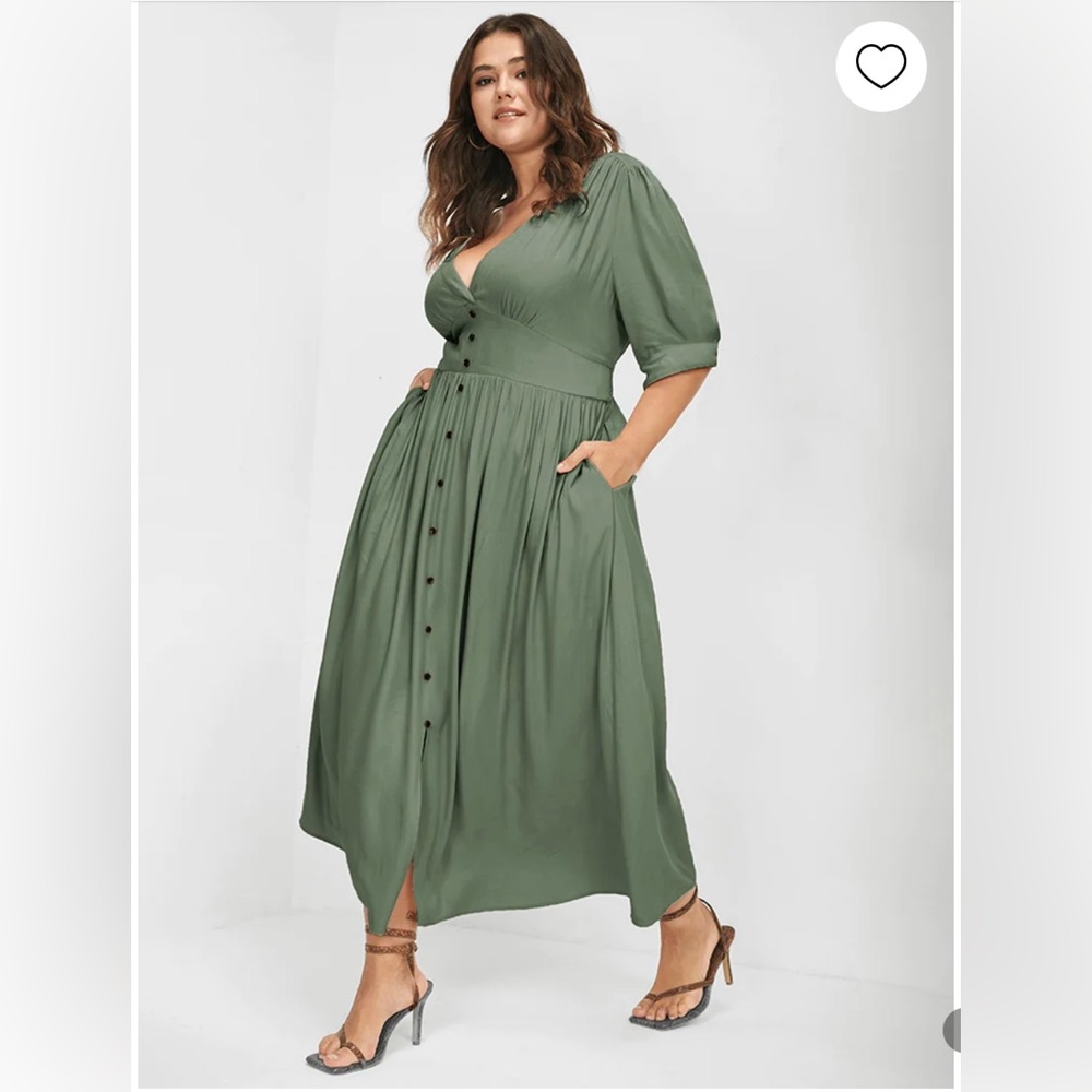 Plunging Neck Button Detail Pocket Maxi Dress - Picture 1 of 6